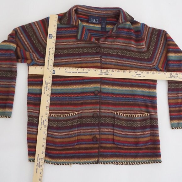 Vintage Crazy Horse Multicolor Striped Knit Button Front Cardigan Sweater XL - Picture 2 of 9